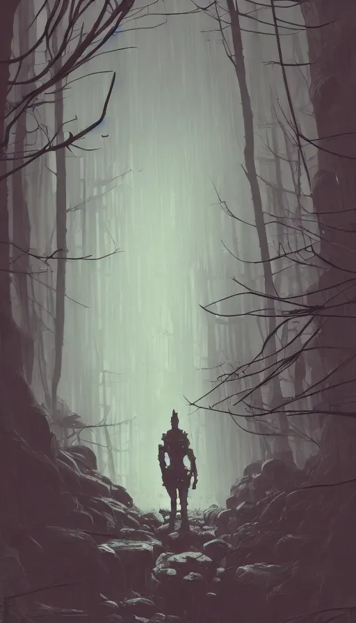 Image similar to stone golem, true evil, dormant, cyberpunk forest, nearby, sharp focus, james gilleard, cinematic, game art, extremely detailed digital painting, print