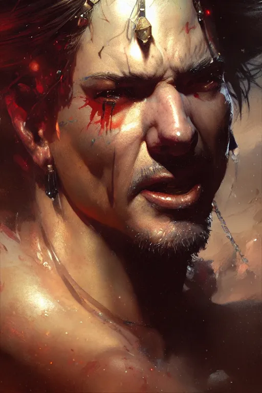 Image similar to extreme close up jinx arcane high detail portrait dnd, painting by gaston bussiere, craig mullins, greg rutkowski, yoji shinkawa