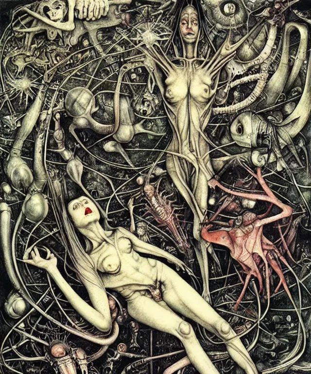 Image similar to realistic detailed photo of the miracle of life by H.R.Giger, Vania Zouravliov, hieronymus bosch, by Ayami Kojima, Amano, Takato Yamamoto