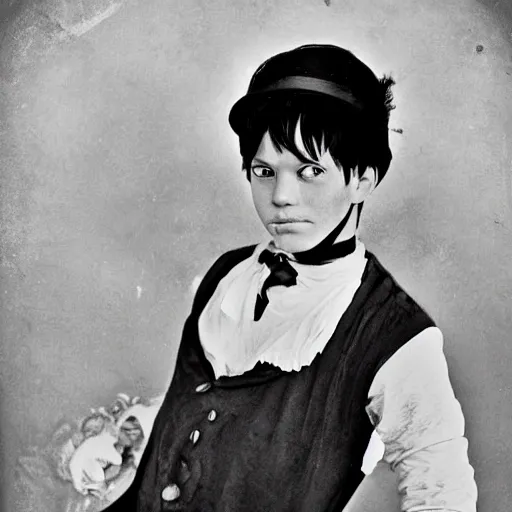 Prompt: a daguerrotype photo of luffy cosplayer, very early film stock, 1 8 0 0 s, vintage