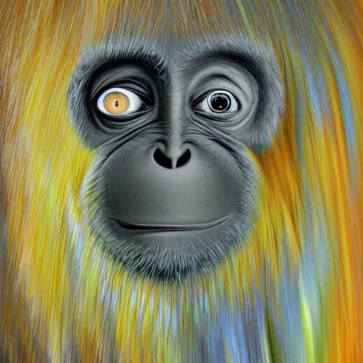 Image similar to abstract surrealist orangutan making a weird face