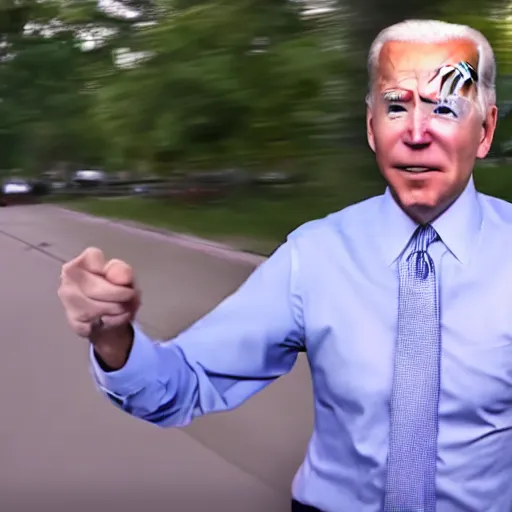 Image similar to dashcam footage of joe biden doing some crazy dance movements