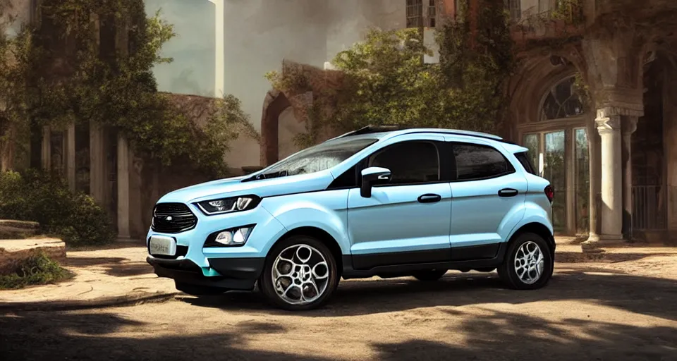 Prompt: ford ecosport in villa front seadigital artultra realisticultra detailed ultra wide Lens art by greg rutkowski