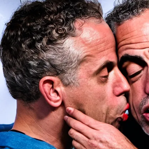 Image similar to Jordan Peterson making out with joe rogan, photorealistic, 4k