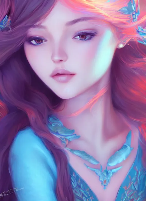 Image similar to beautiful girl with long turqoise hair, cute, intricate, highly detailed, digital painting, trending on artstation, concept art, smooth, sharp focus, backlit, rim light, vivid colors, illustration, unreal engine 5, 8 k, art by rossdraws