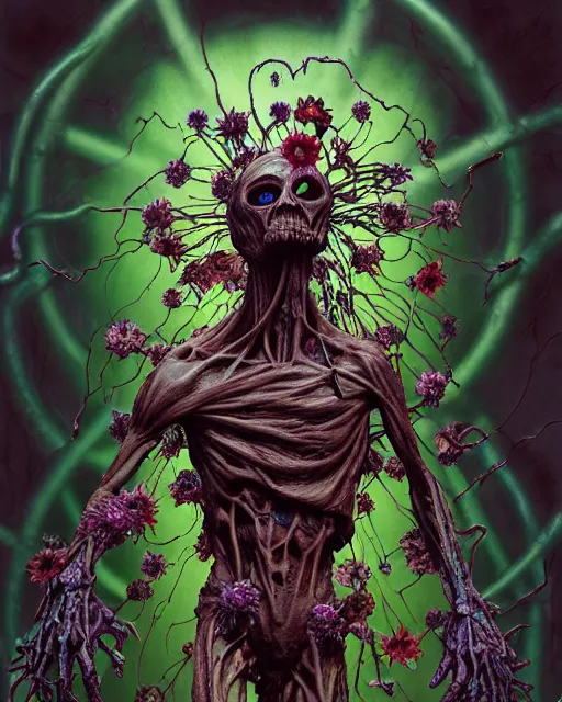 Prompt: the platonic ideal of flowers, rotting, insects and praying of cletus kasady ultimate carnage thanos dementor doctor manhattan chtulu nazgul davinci, detailed, intricate, hyperrealism, intense, scary, decay, dmt, art by brock hofer and artgerm and greg rutkowski and alphonse mucha and simon stalenhag