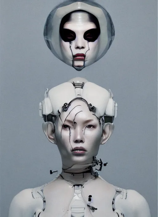 Prompt: portrait of a futuristic geisha cyborg, in the style of ghost in the shell, kintsugi, modern fine art, fractal, intricate, elegant, highly detailed, digital photography, subsurface scattering, by jheronimus bosch and erwin olaf and pieter hugo and bruce davidson and greg rutkowski,