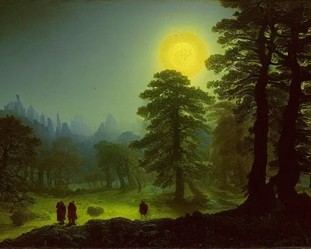 Prompt: forest landscape in the moonlight by georg eduard otto, caspar david friedrich, sebastian pether, giovanni grubacs, detailed