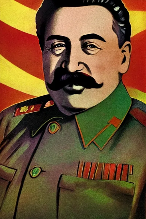 Image similar to stalin in paradise, art in paradise style, stalin in heaven, clear color art in 4 k