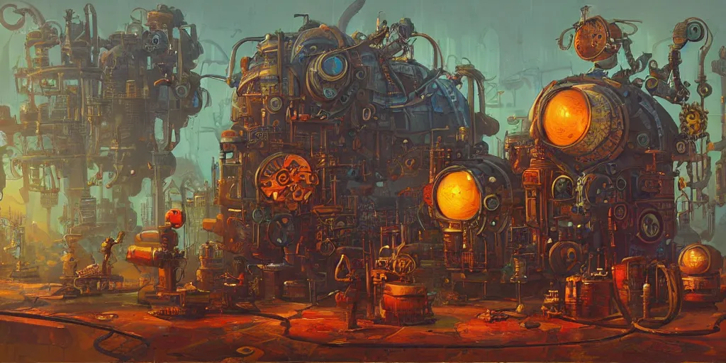 Image similar to A rat engineer with steampunk goggles is building a steam machine, art by PAUL LEHR