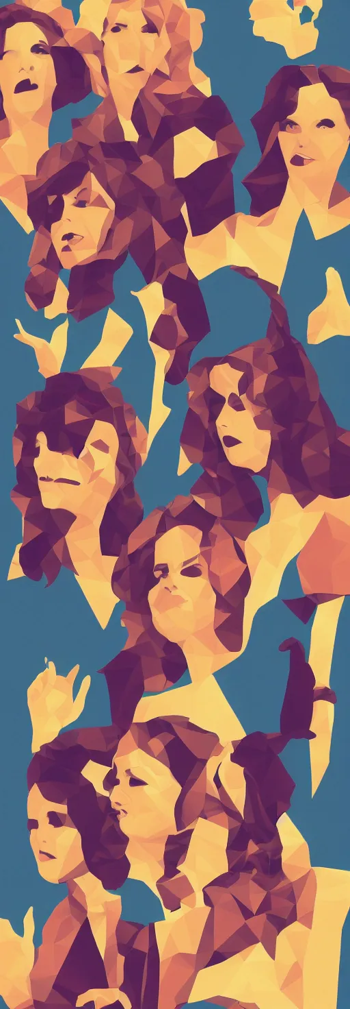 Image similar to donna and the dynamos, poster, low poly, etsy