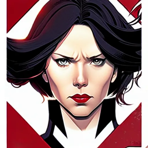 Image similar to phil noto comicbook cover art, black widow marvel, symmetrical eyes, long red hair, full body, city rooftop