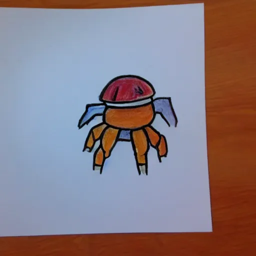 Image similar to Kid's drawing of a Hermit crab with a mustahce