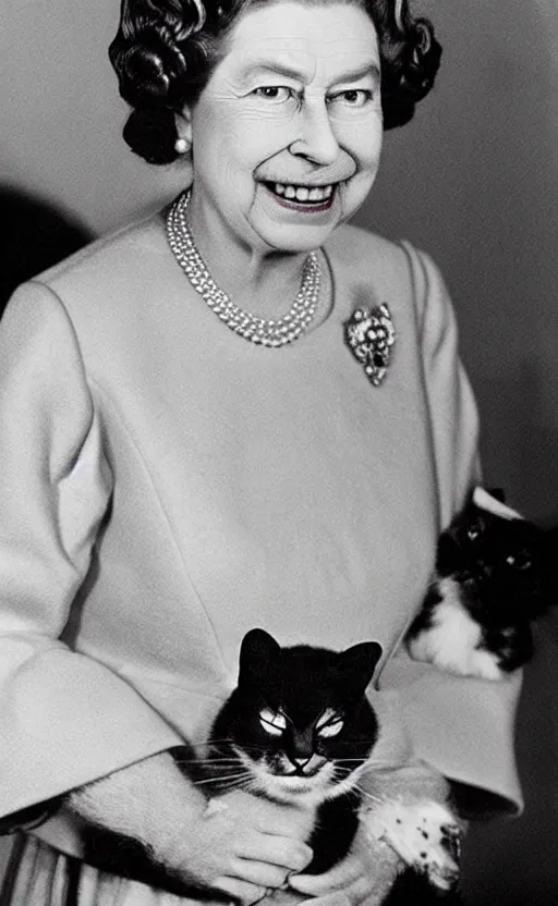 Prompt: Queen Elizabeth with the face of a cat