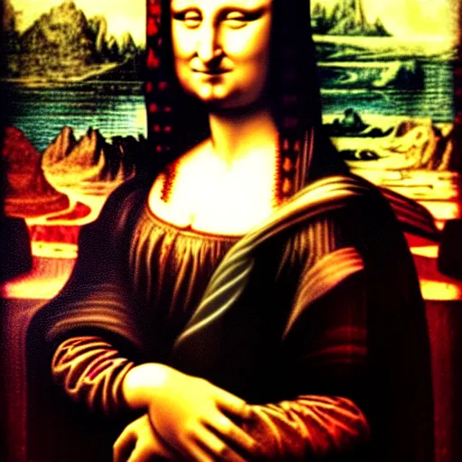 Image similar to hyperrealistic fractal surrealistic psychodelic Mona Lisa by Da Vinci