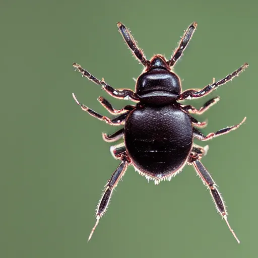 Image similar to a sharply detailed, focus-stacked, microscopic close-up of a tick