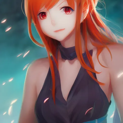 Image similar to anime portrait of Nami as an anime girl by Stanley Artgerm Lau, WLOP, Rossdraws, James Jean, Andrei Riabovitchev, Marc Simonetti, and Sakimichan, trending on artstation