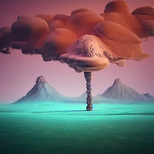 Prompt: a hd render of a surreal landscape, by beeple and salvador dali