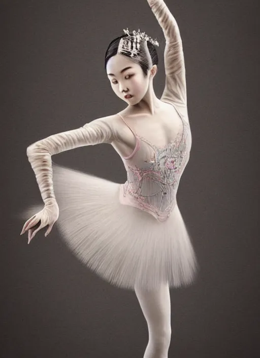 Image similar to hyperrealistic photography of a highly detailed and symmetrical gorgeous asian female ballerina in the style of vargas and wlop, highly detailed, face symmetry, highly realistic hands, masterpiece, award - winning, sharp focus, intricate concept art, ambient lighting, 8 k, artstation