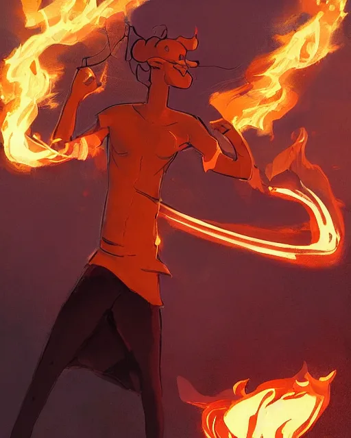 Prompt: [ [ squidward ] ] wearing fire nation clothing and practicing firebending outside at susnset, [ [ [ [ [ [ greg rutkowski ] ] ] ] ] ]