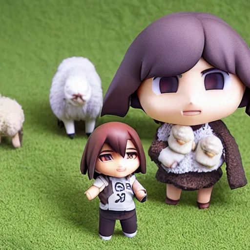 Image similar to scene of jesus shepard as nendoroid with sheeps as nendoroid on a meadow, kodak film