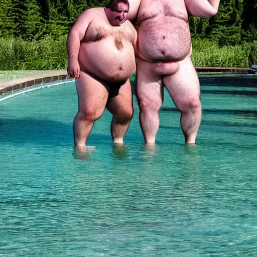 Prompt: a leaked photo of a screaming, hairy, fat man that is wearing a swimsuit and kissing the worlds largest toad