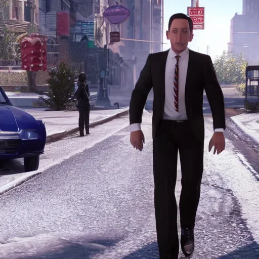 Prompt: a still of from the movie pee - wee's big adventure crossover with the game detroit : become human