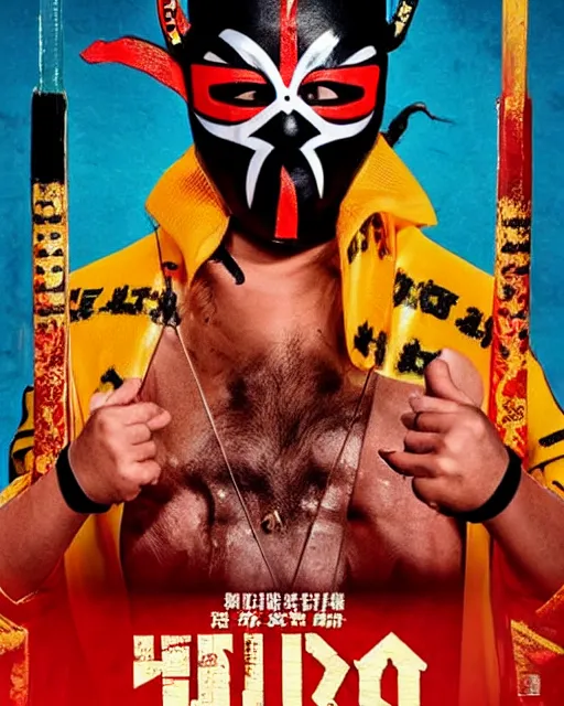 Prompt: movie poster for a lucha - libre themed wuxia film directed by wes anderson