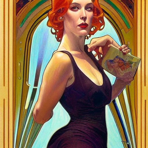 Image similar to a streamline moderne painting in the style of donato giancola, and in the style of charlie bowater, and in the style of alphonse mucha. symmetry, smooth, sharp focus, semi - realism, intricate detail.