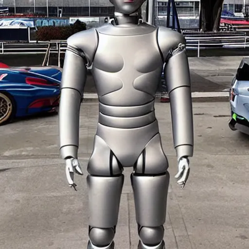 Image similar to “a realistic detailed photo of a guy who is an attractive humanoid who is half robot and half humanoid, who is a male android, Charles Leclerc, shiny skin, posing like a statue, blank stare”