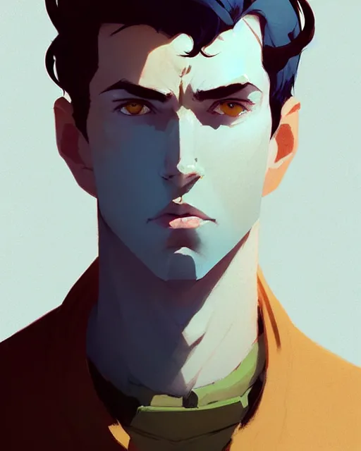 Image similar to portrait of male lord with dark hair and golden eyes, by atey ghailan, by greg rutkowski, by greg tocchini, by james gilleard, by joe fenton, by kaethe butcher, dynamic lighting, gradient light blue, brown, blonde cream and white color scheme, grunge aesthetic
