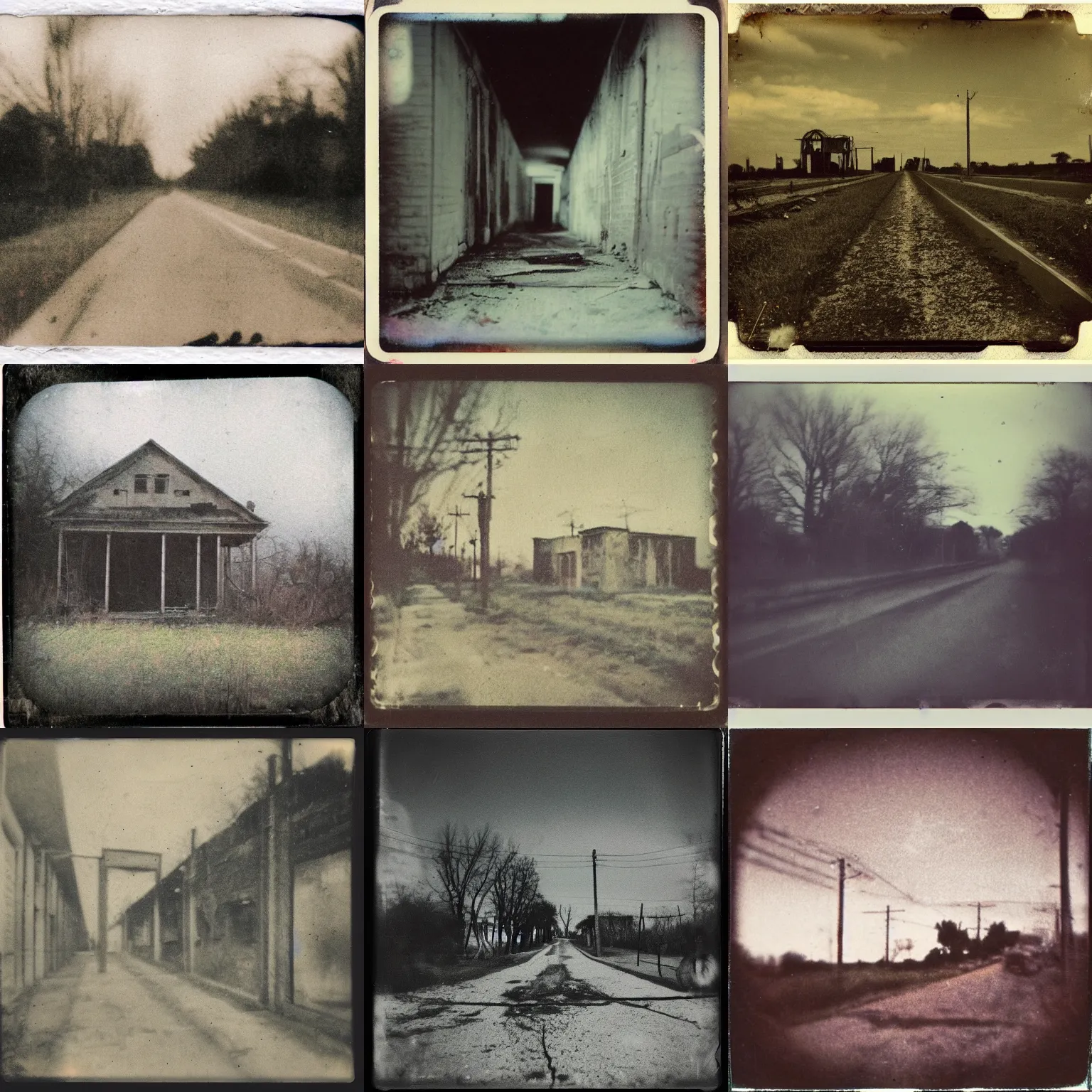Prompt: liminal dreamcore vintage photo of an abandoned rural city, grainy polaroid