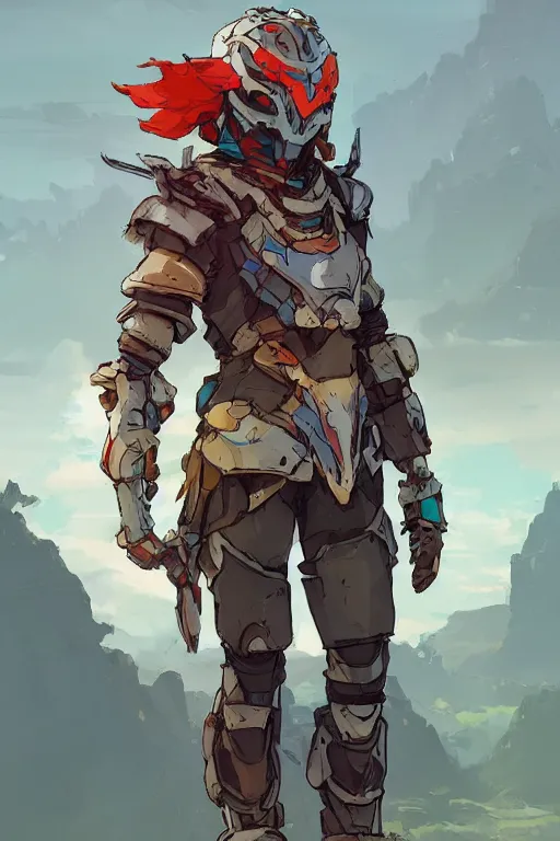 Image similar to combination suit armor aloy horizon forbidden west horizon zero dawn robot ninja mask helmet backpack tribal, art gta 5 comics, official fanart behance hd artstation by jesper ejsing, by rhads, makoto shinkai and lois van baarle, ilya kuvshinov, ossdraws radiating a glowing aura cgi rtx 2 0 2 2