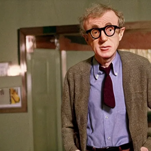 Prompt: “Woody Allen as the Incredible Hulk hq movie still”