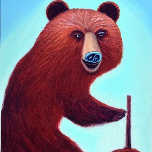 Image similar to oil painting of a socialist bear vowing to take down capitalism