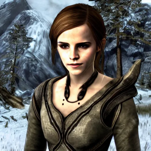 Image similar to A concept art of Emma Watson in The Elder Scrolls V: Skyrim (2009 video game)