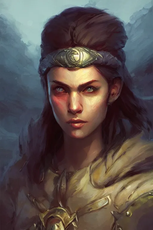 Prompt: the elder scrolls vi, charismatic rugged female nord warrior portrait, illustration, highly saturated colors, rim light, top light, perfectly shaded, soft painting, art by charlie bowater