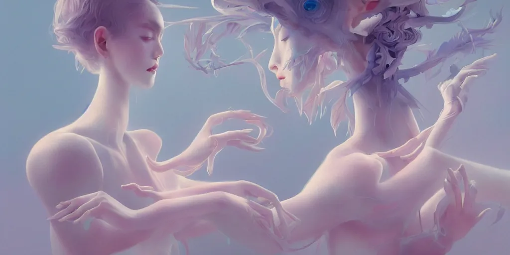 Image similar to breathtaking delicate detailed concept art painting creature, by hsiao - ron cheng, bizarre compositions, exquisite detail, pastel colors, 8 k