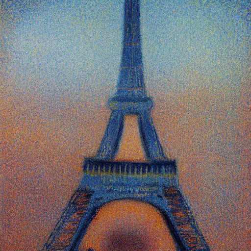 Image similar to eiffel tower building in paris, happy athmosphere, joy, matte painting, impressionism, by georges seurat,