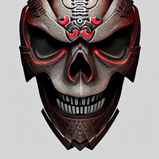 Prompt: sentient samurai skull mask, inspired by mario feng and luis rollo, intricate, elegant, volumetric lighting, scenery, digital painting, highly detailed, artstation, sharp focus, illustration, concept art, 8 k, ultra hd