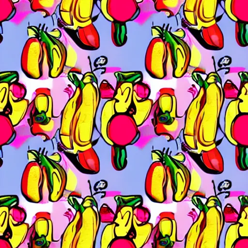 Prompt: colorful bananas and eyes and hearts seamless pattern