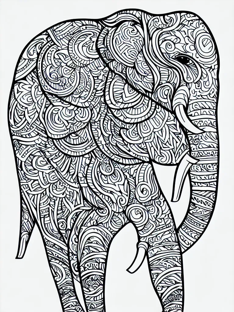 Image similar to elephant ornaments fractal ink drawing line art colouring page vector