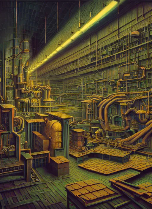 Image similar to hyper detailed 3d render like a Oil painting - the factory by Jacek Yerka, Mariusz Lewandowski, Abstract brush strokes, Houdini Algorithmic Generative Art, Masterpiece, Edward Hopper and James Gilleard, Zdzislaw Beksinski, Mark Ryden, Wolfgang Lettl, hints of Yayoi Kasuma, octane render, 8k