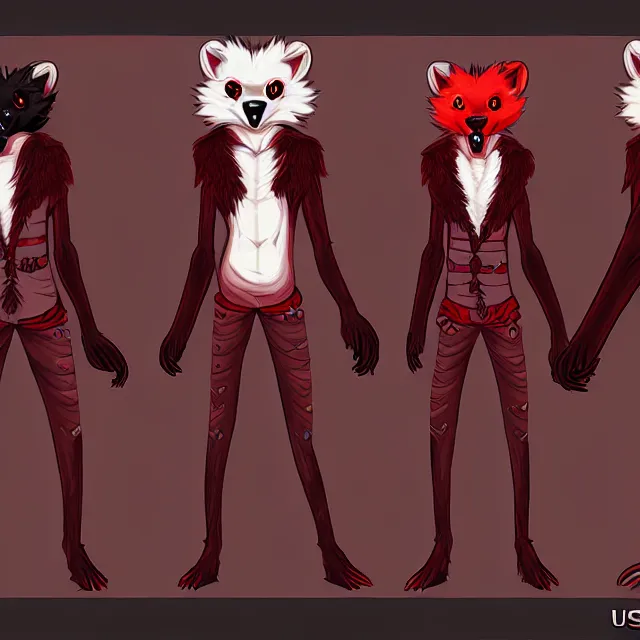 Image similar to furry - male - red - black - weasel - necromancer - fursona uhd ue 5 visual novel pc game expressions