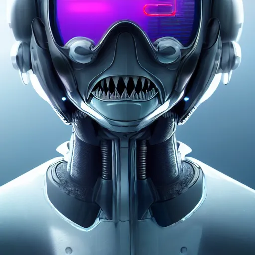 Prompt: max accurate ultra detailed photo portrait of anthropomorph scifi shark robot, reflection, artstation, realistic, octane rendring, 56k, hyper realistic