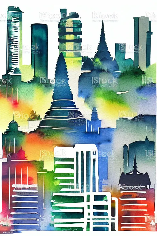 Image similar to minimalist watercolor art of bangkok, illustration, vector art