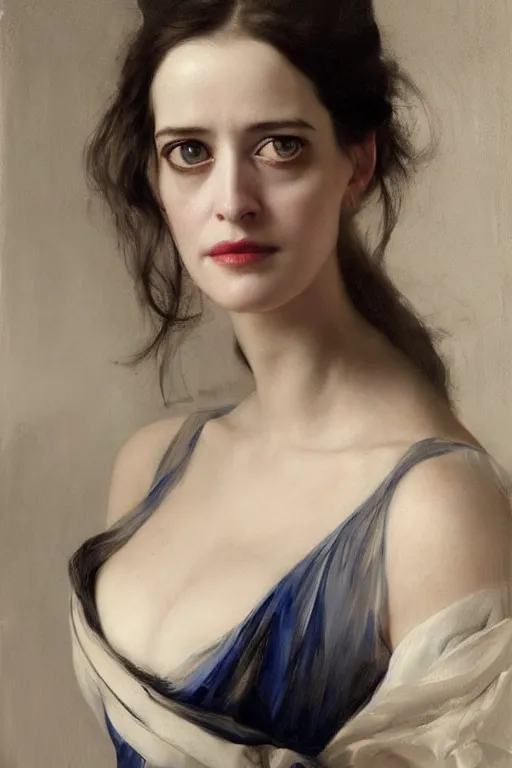 Prompt: beautiful oil matte portrait painting, eva green posing langourously, art by anders zorn, wonderful masterpiece highly detailed, beautiful cinematic light deep focus, elegant, digital painting, smooth, sharp focus, blue eyes, dramatic illumination, ultra realistic, 8 k, art by artemisia lomi gentileschi and caravaggio