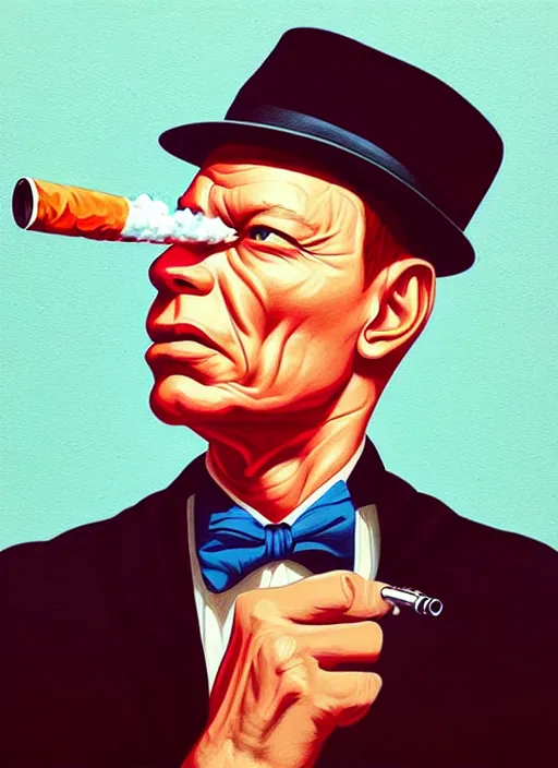 Image similar to frank sinatra smoking acigar, tristan eaton, victo ngai, artgerm, rhads, ross draws