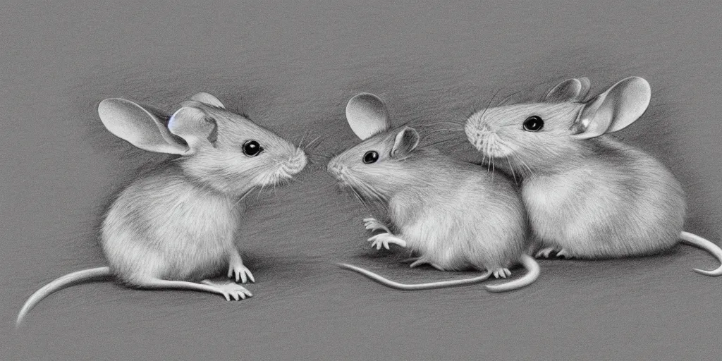 Image similar to a beautiful pencil drawing of exactly two!!!!! cartoon mice; masterpiece; extremely highly detailed; ultra-realistic; trending on artstation