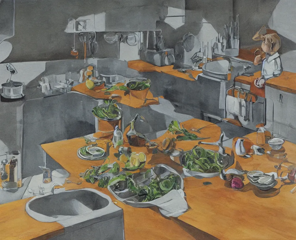 Image similar to artwork of Lucian Frued depicting kitchen sink